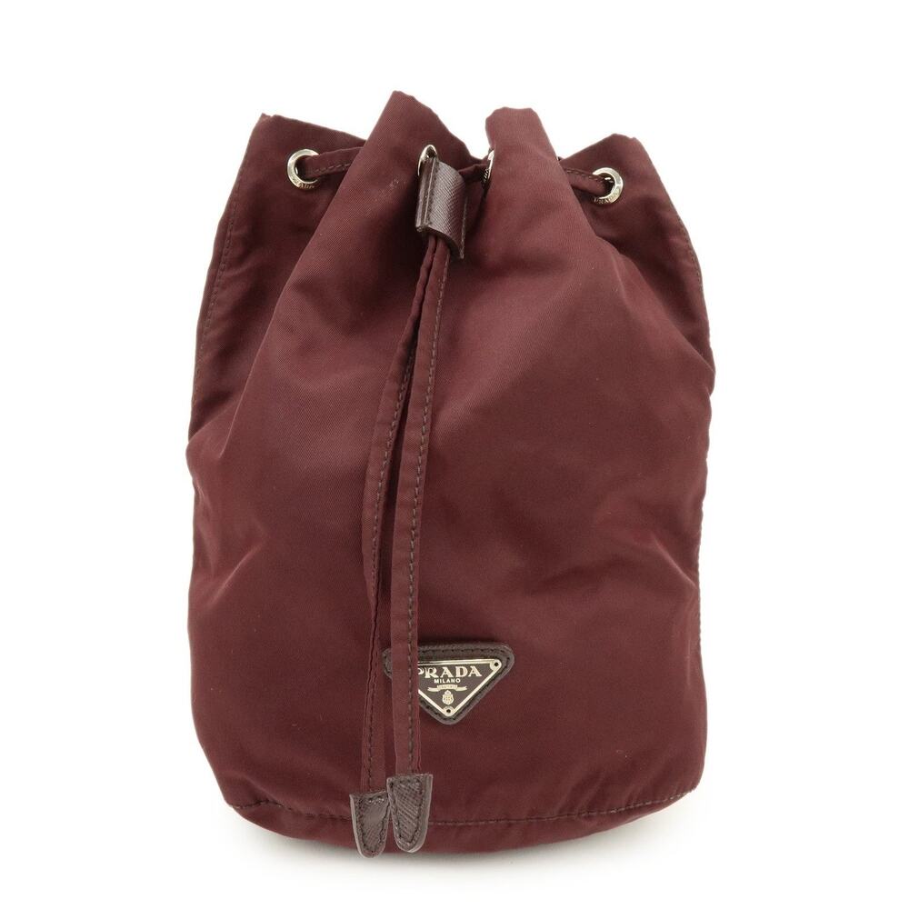 Prada Drawstring Pouch Nylon Bucket Bag Red
